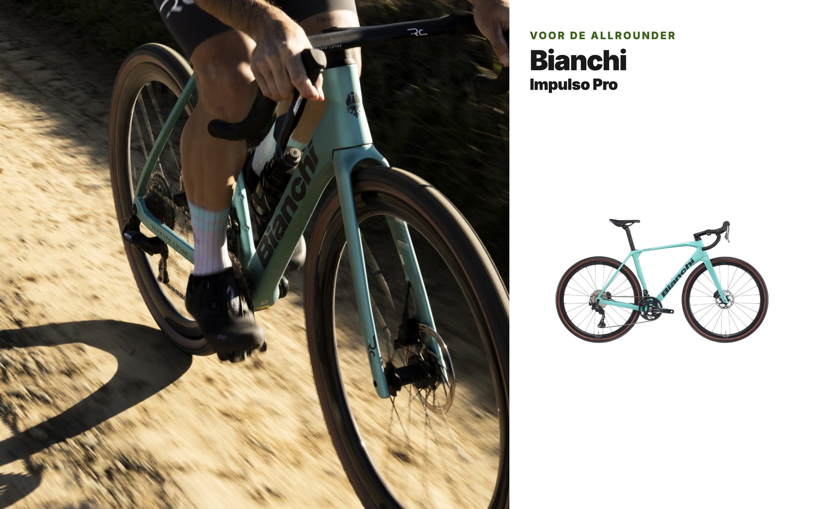 Bianchi Impulso Pro gravelbike op een grindpad